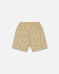 Printed French Terry Short Beige With Palm Trees - G30T27_084