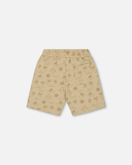 Printed French Terry Short Beige With Palm Trees - G30T27_084