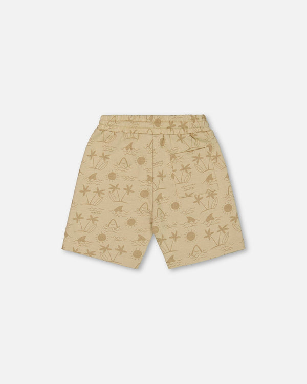 Printed French Terry Short Beige With Palm Trees - G30T27_084