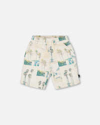 Printed French Terry Short Beige Palm Tree And Teal - G30T28_083