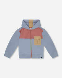 French Terry Full Zip Hoodie Sweatshirt Pale Blue And Dark Old Rose - G30T32_971