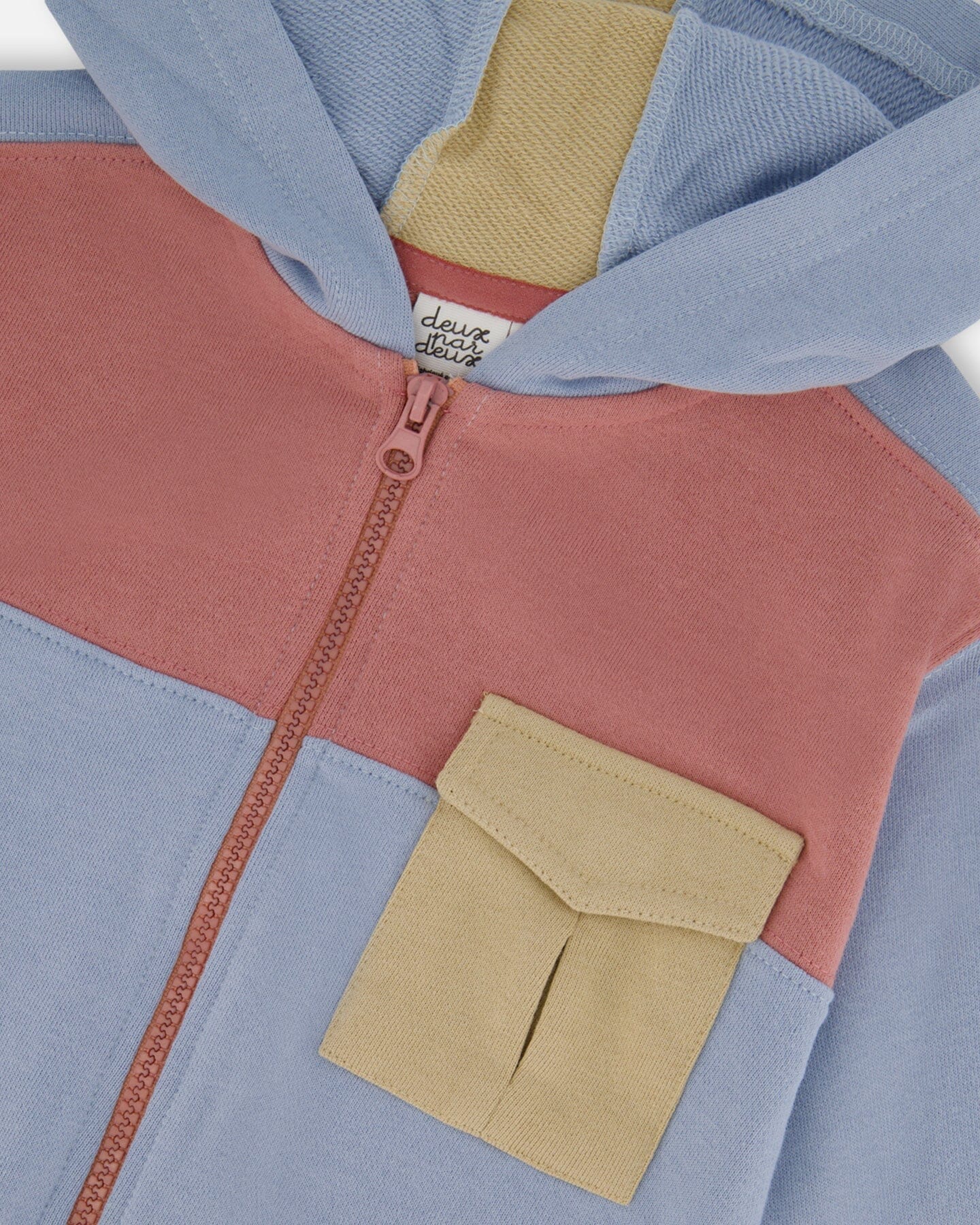 French Terry Full Zip Hoodie Sweatshirt Pale Blue And Dark Old Rose - G30T32_971