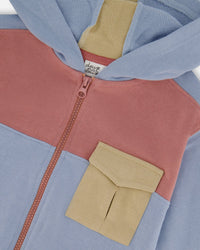 French Terry Full Zip Hoodie Sweatshirt Pale Blue And Dark Old Rose - G30T32_971