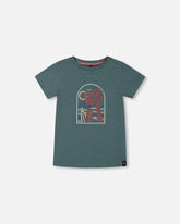 Short Sleeve Organic Cotton Graphic Tee Teal And Dark Old Rose