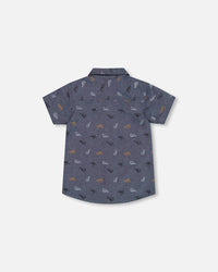 Printed Chambray Short Sleeve Shirt Gray, White And Tan - G30U15_033