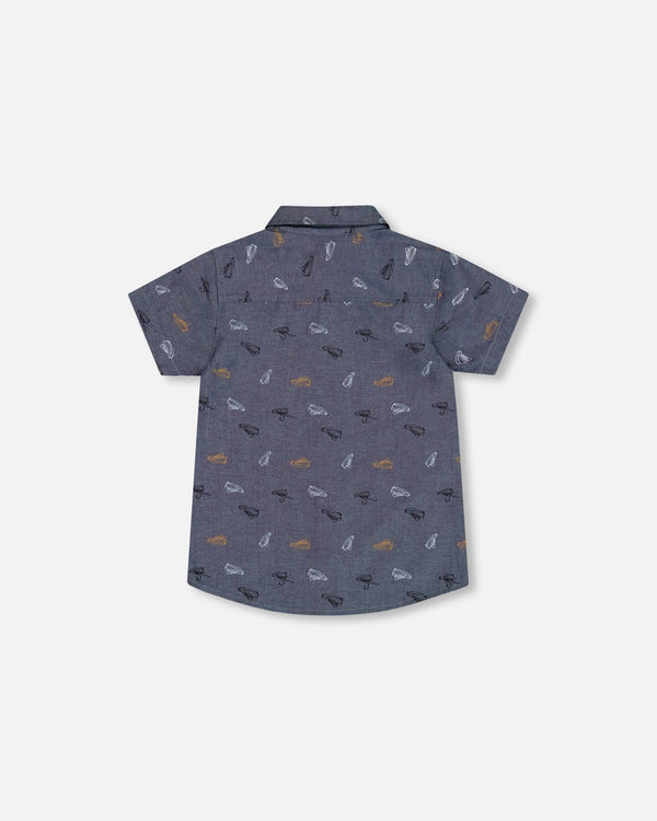 Printed Chambray Short Sleeve Shirt Gray, White And Tan - G30U15_033