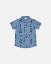 Printed Chambray Short Sleeve Shirt Pale Blue And Navy