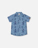 Printed Chambray Short Sleeve Shirt Pale Blue And Navy - G30U15_035