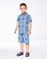 Printed Chambray Short Sleeve Shirt Pale Blue And Navy - G30U15_035