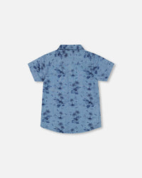 Printed Chambray Short Sleeve Shirt Pale Blue And Navy - G30U15_035