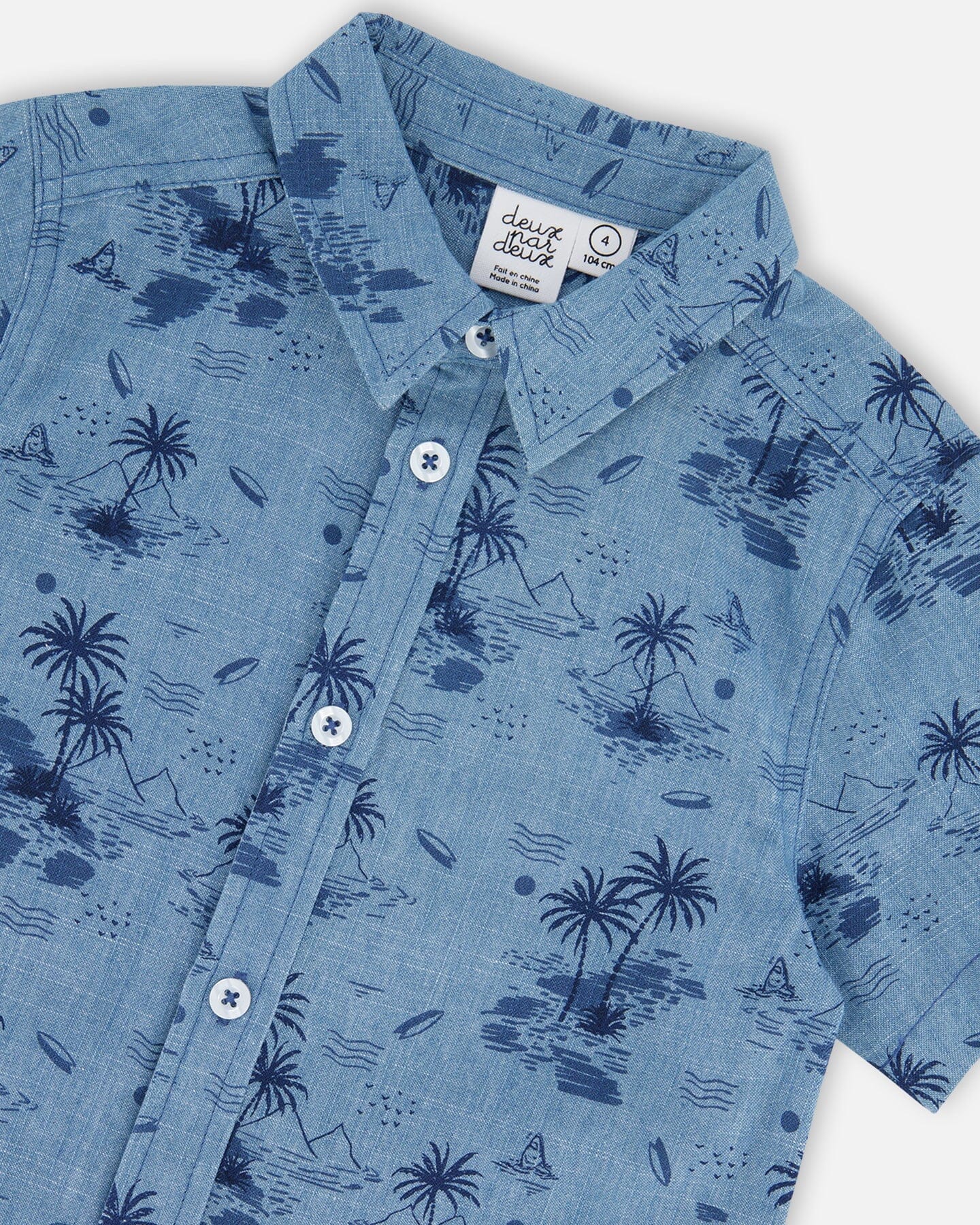 Printed Chambray Short Sleeve Shirt Pale Blue And Navy - G30U15_035