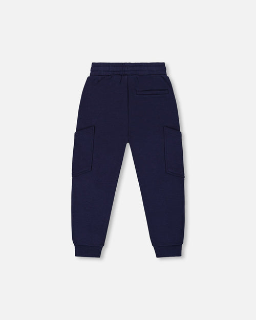 French Terry Sweatpants With Side Pockets Navy Blue - G30U23_481