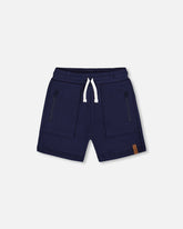 French Terry Zip Pocket Shorts Navy Blue