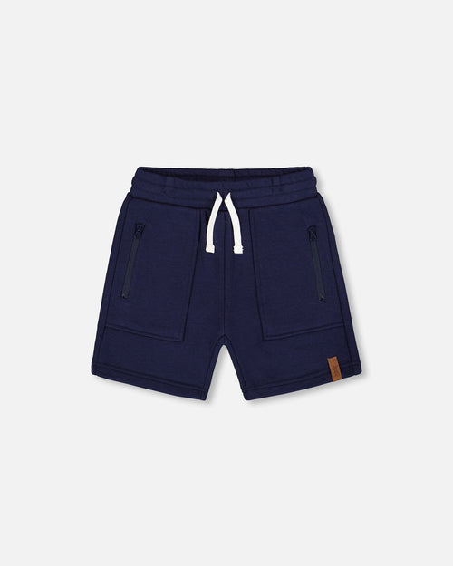 French Terry Zip Pocket Shorts Navy Blue - G30U26_481