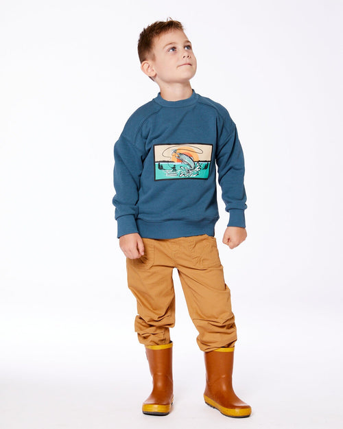 Pullover French Terry Graphic Sweatshirt Teal And Peach - G30U30_379