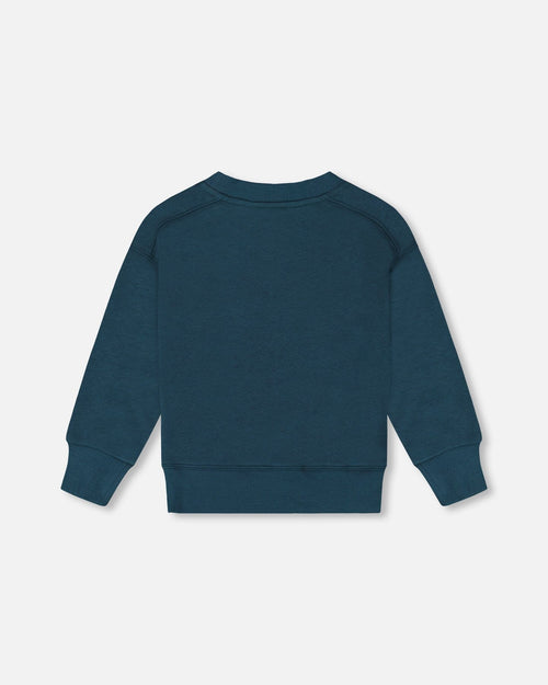 Pullover French Terry Graphic Sweatshirt Teal And Peach - G30U30_379