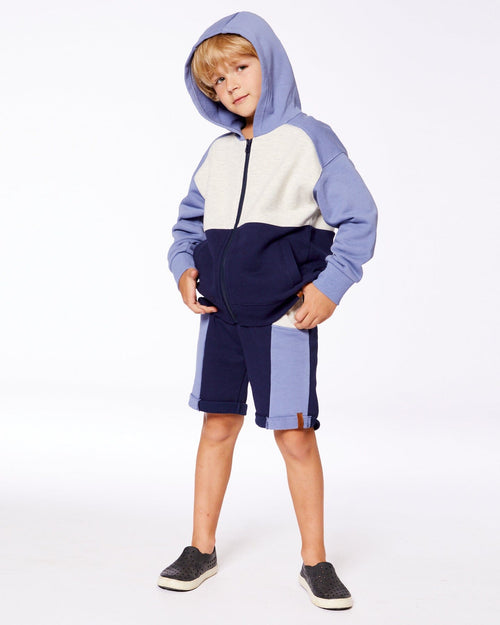 French Terry Color Block Full Zip Hoodie Sweatshirt Blue, Navy And Cream - G30U31_481