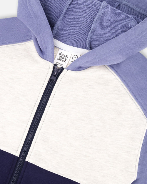 French Terry Color Block Full Zip Hoodie Sweatshirt Blue, Navy And Cream - G30U31_481