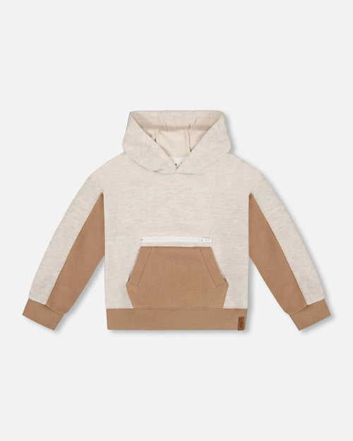 French Terry Color Block Pullover Hoodie Sweatshirt Beige And Off-White - G30U33_919