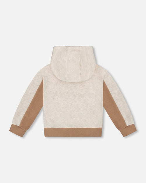 French Terry Color Block Pullover Hoodie Sweatshirt Beige And Off-White - G30U33_919