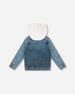 Denim Jacket With French Terry Hood White And Denim Blue Sweaters & Hoodies Deux par Deux 