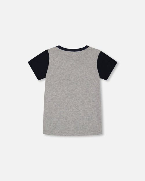 Organic Cotton Colorblock Tee Gray, Navy And Teal - G30U70_191