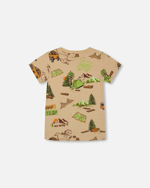 Printed Organic Cotton Tee Camping Beige - G30U72_109