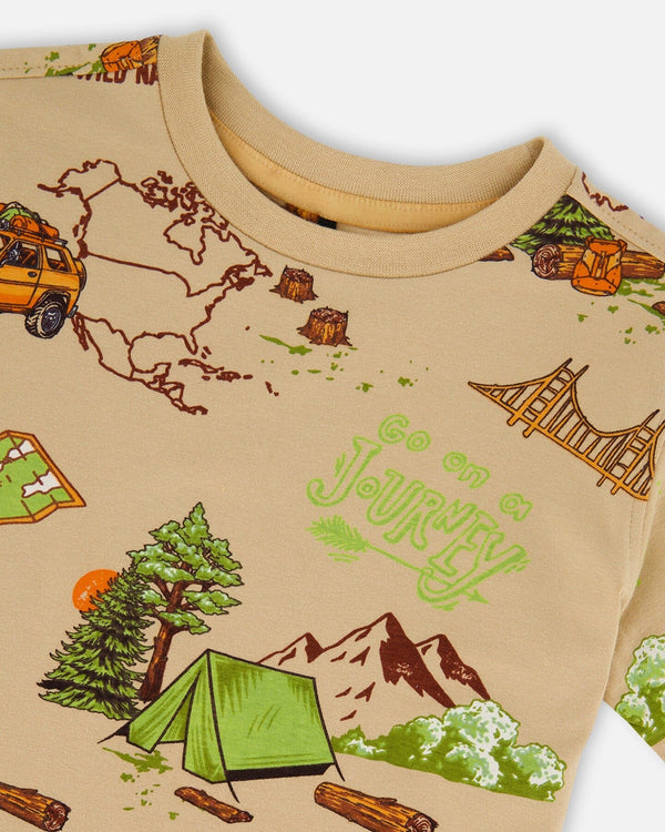 Printed Organic Cotton Tee Camping Beige - G30U72_109