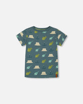 Printed Organic Cotton Tee Teal And Peach