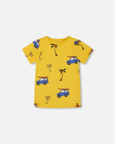 Printed Organic Cotton Tee Yellow And Blue Car