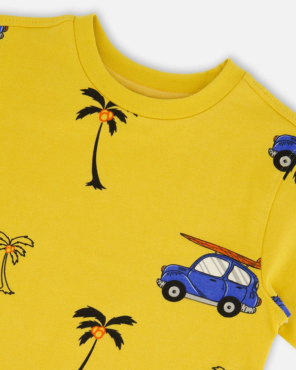 Printed Organic Cotton Tee Yellow And Blue Car - G30U73_200