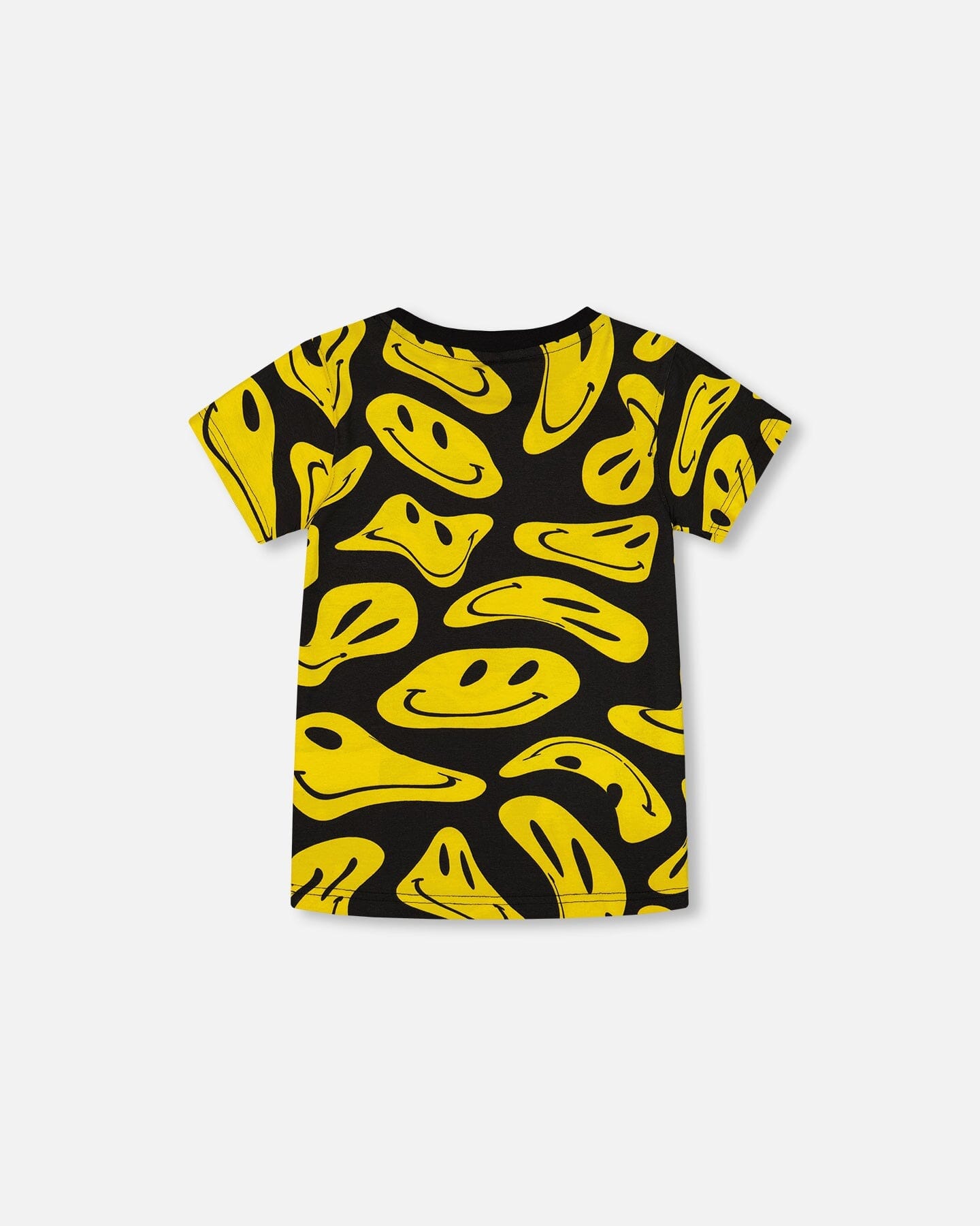 Printed Organic Cotton Tee Black And Yellow Smile - G30U73_999