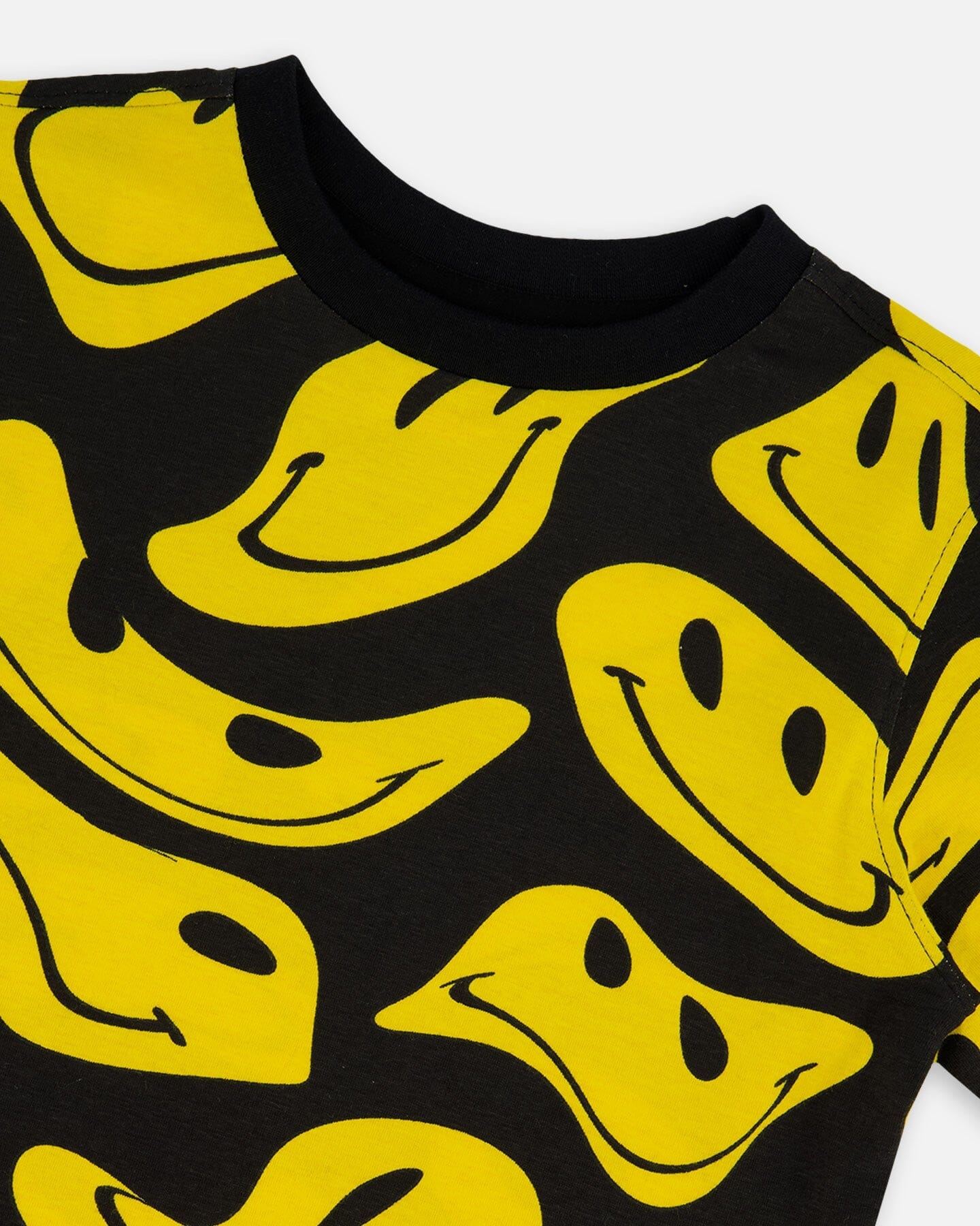 Printed Organic Cotton Tee Black And Yellow Smile - G30U73_999