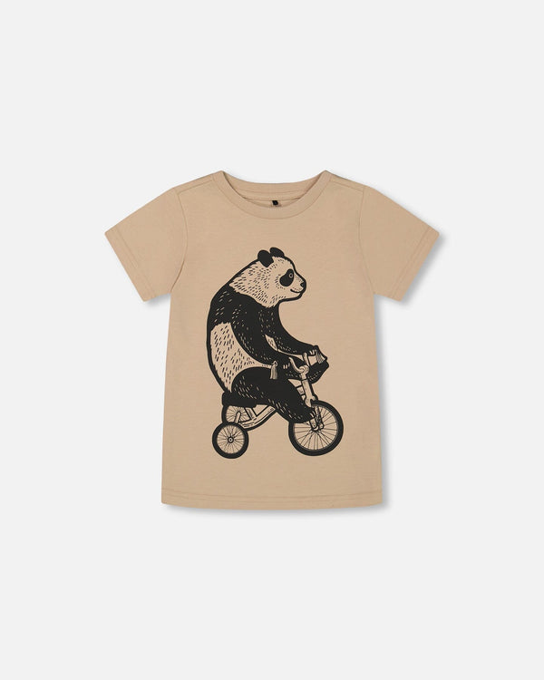 Organic Cotton Graphic Tee Black Panda On Beige Background - G30U75_109