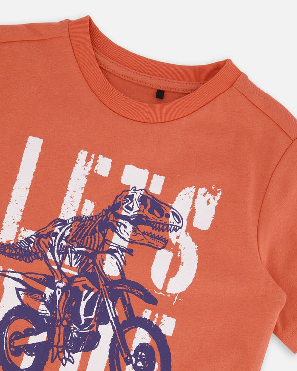 Organic Cotton Graphic Tee Orange And Navy Dino - G30U75_844