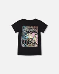 Organic Cotton Graphic Tee Black And Multicolored Dino - G30U76_999