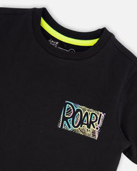 Organic Cotton Graphic Tee Black And Multicolored Dino - G30U76_999