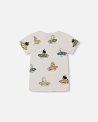 Printed Organic Cotton Tee Multicolored Splash On Off-White - G30U77_101