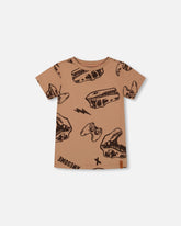 Printed Organic Cotton Tee Beige And Black Dinos