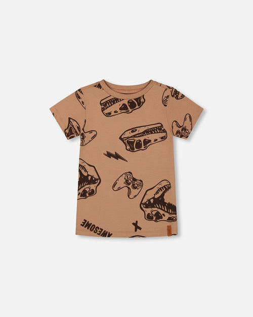 Printed Organic Cotton Tee Beige And Black Dinos - G30U77_919