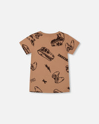 Printed Organic Cotton Tee Beige And Black Dinos - G30U77_919