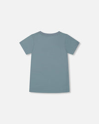 Organic Cotton Graphic Tee Grayish Teal And Robot - G30U78_478