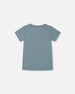 Organic Cotton Graphic Tee Grayish Teal And Robot - G30U78_478