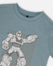 Organic Cotton Graphic Tee Grayish Teal And Robot - G30U78_478