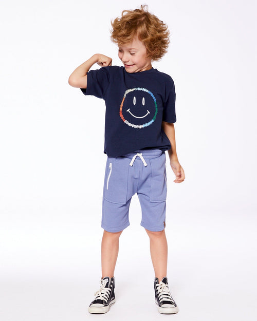 Organic Cotton Graphic Tee Smiling Navy Blue - G30U79_481