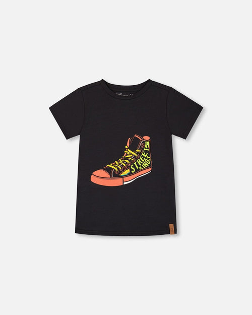 Organic Cotton Graphic Tee Black And Red Shoe - G30U79_999