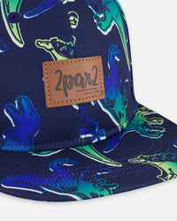 Printed Cap Blue And Green Dino On Navy - G30VBC_034