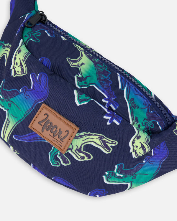 Printed Fanny Pack Blue And Green Dino On Navy - G30VF_034