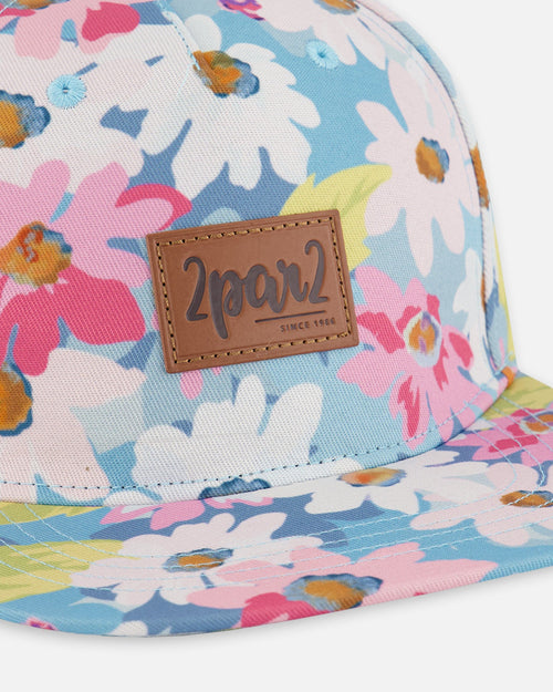 Printed Cap White, Pink, And Green Flowers - G30VGC_048