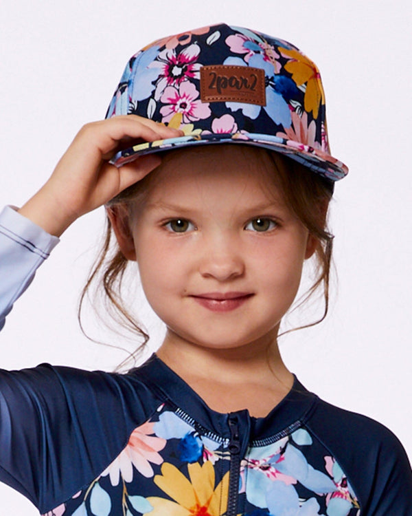 Printed Cap Navy And Yellow And Pink Flowers - G30VGC_049